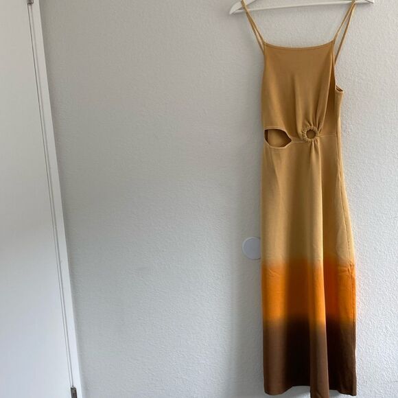 Sandro Ajá Orange Gradient Front Ring Midi Dress - Picture 2 of 10